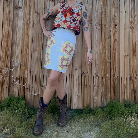 Vintage upcycle patchwork white midi skirt - Picture 5 of 11